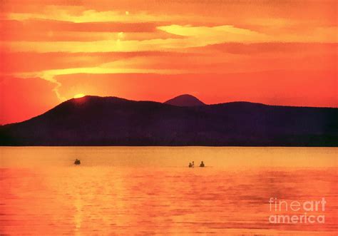 Sunset in the Balaton lake Painting by Odon Czintos