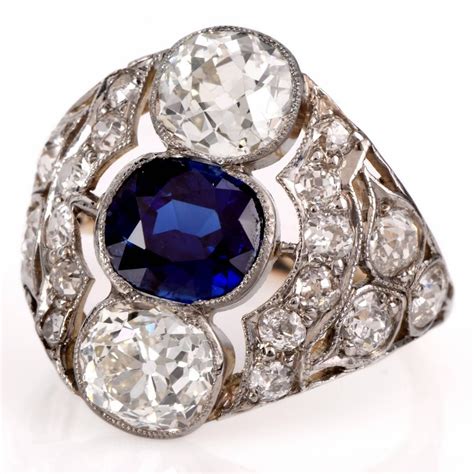 Antique Sapphire Diamond Platinum Engagement Ring For Sale at 1stdibs