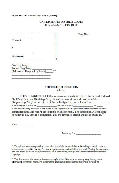 FREE 6+ Notice of Deposition Forms in PDF | Ms Word