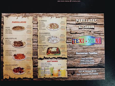 Menu at Texi Mexi restaurant, Los Fresnos