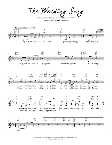 The Wedding Song Sheet Music | Debbie Friedman | Lead Sheet / Fake Book