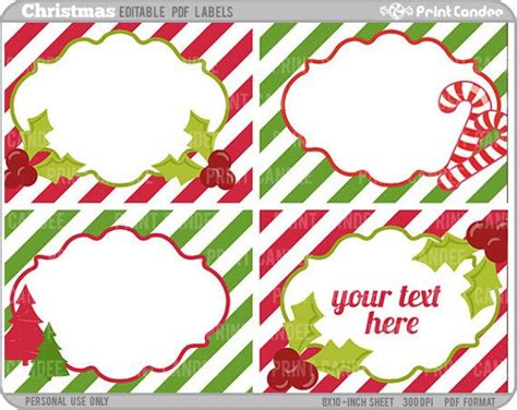 Christmas Labels with Holly and Candy Canes