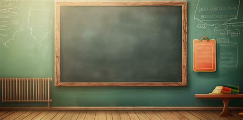 A classroom with a blackboard, desk, pens, and school supplies 28634226 Stock Photo at Vecteezy