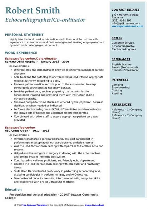 Echocardiography Resume Samples