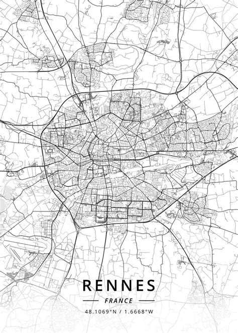 'Rennes, France' Poster, picture, metal print, paint by Designer Map ...