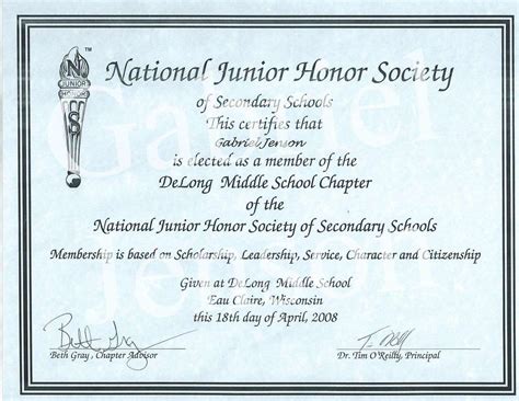 National Junior Honor Society Certificate Template