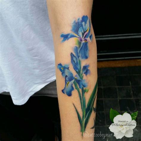 Blue Iris. By @tattoobeynur Iris Flower Tattoo, Iris Tattoo, Flower Tattoo Designs, Floral ...