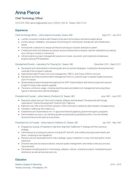 Chief Technology Officer Resume Examples and Tips - Zippia