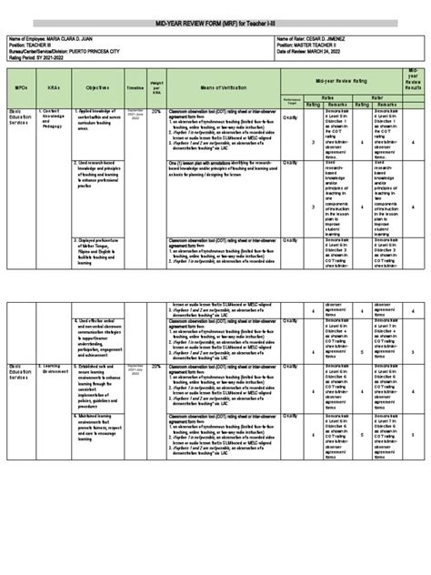 Mid-Year Review Form (MRF) For Teacher I-Iii | PDF | Teaching Method ...