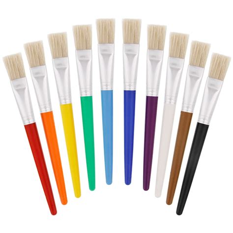 US Art Supply 10 Piece Large Flat Chubby Hog Bristle Children's Tempera and Artist Paint Brushes ...