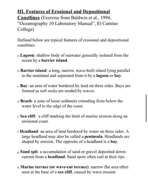 [Solved]: III. Features of Erosional and Depositional Coast