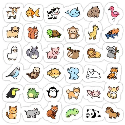 "*choose large sticker!* Mega Cute Animals #1" Sticker for Sale by littlemandyart | Cute ...