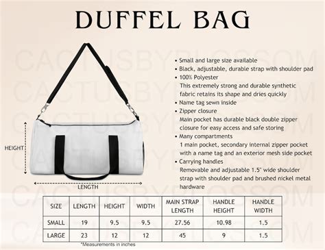 Size Chart Duffel Bag Mockup Chart Travel Duffel Bag Sizing Chart Etsy ...