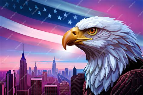 Premium AI Image | A painting of an eagle with the american flag in the background.