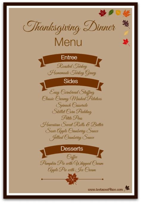 Traditional Thanksgiving Dinner Menu List