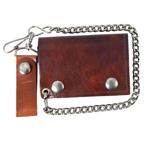 Hot Leathers WLC2009 Antique Brown Tri-Fold Leather Wallet with Chain