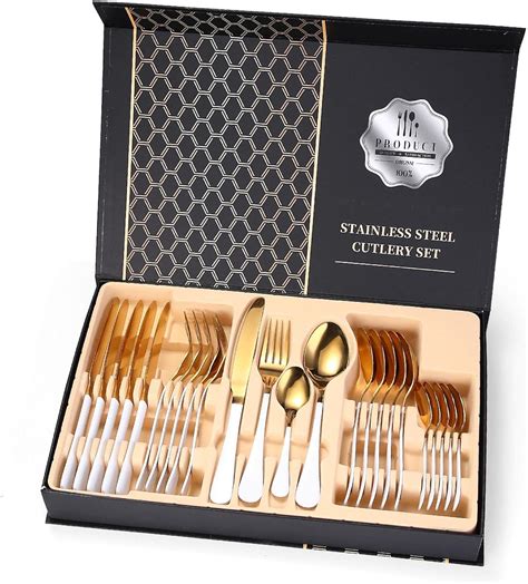 Amazon.com: Stainless Steel Cutlery 24 Piece Set 1010 Four Main Pieces Knife Fork Spoon Gift Box ...