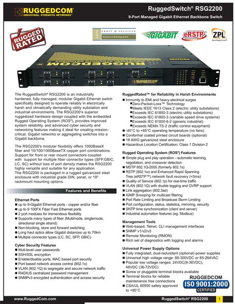 RUGGEDCOM RUGGEDSWITCH RSG2200 SPECIFICATION SHEET Pdf Download ...