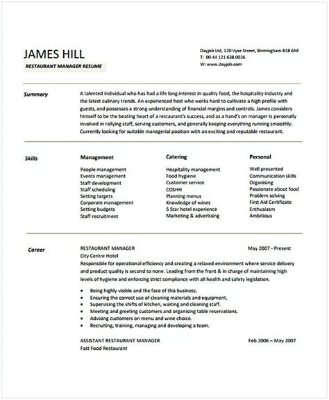 Restaurant Manager Resume Sample