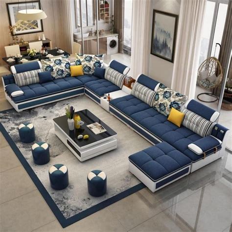 Luxury Modern U Shaped Sectional Fabric Sofa Set With Ottoman | Corner ...