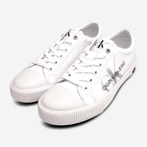 Calvin Klein Mens All White Designer CK Lace Up Shoes