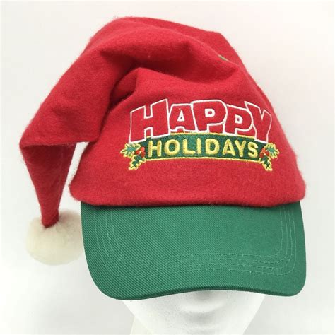 Vintage Happy Holidays Santa Baseball Hat Snapback Cap Red Green Embroidered Felt | eBay | Red ...