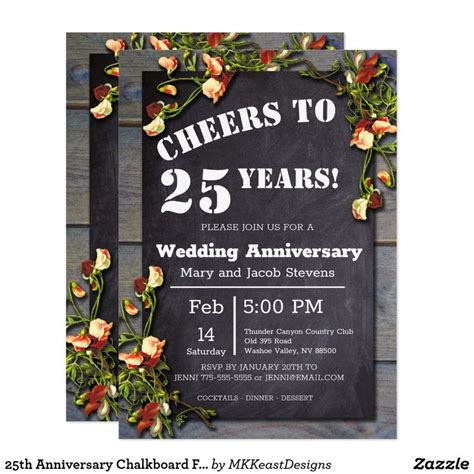 25th Anniversary Chalkboard Floral Border Invitation | Zazzle.com | Anniversary chalkboard ...