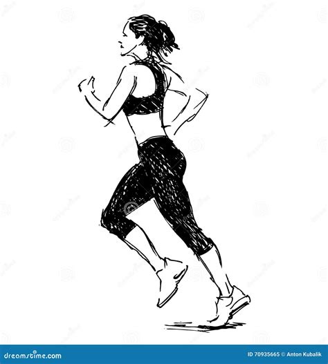 Hand Sketch Of A Running Woman Stock Vector - Image: 70935665