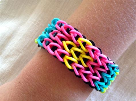 Rainbow Loom bracelet made from rubber bands patterned