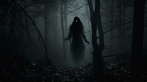 Terrifying female ghost with black hair in a dark forest. silhouette concept 27446730 Stock ...