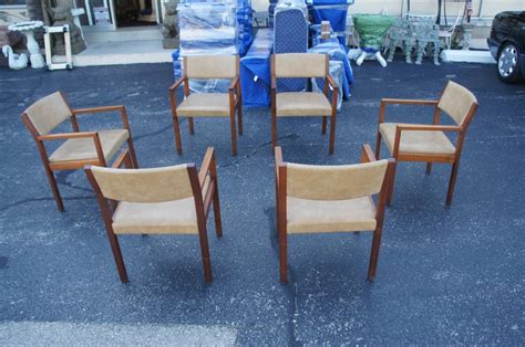 6 Teak Mid Century Modern Johnson Arm Chairs Vinyl Seat Dining Game ...