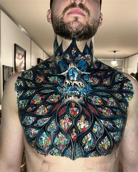 Stained Glass Tattoo on Chest - Best Tattoo Ideas Gallery