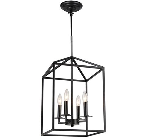 Cage Pendant Light Four-Light Hall Candle-Style Chandelier Ceiling Light Fixture for Hallway Di ...