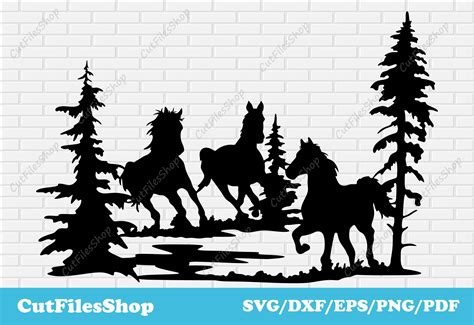 Horses scene dxf for Plasma cut, DXF For CNC, metal art dxf files, cnc design dxf files, Free ...