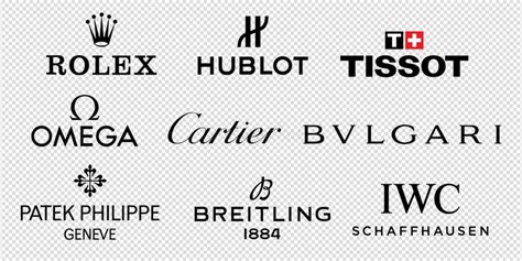 Logos of world watch brands. Rolex, Hublot, Tissot, Omega, Cartier ...