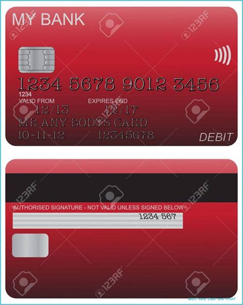 Front and back of red debit card design with detail isolated. in 2021 | Debit card design ...