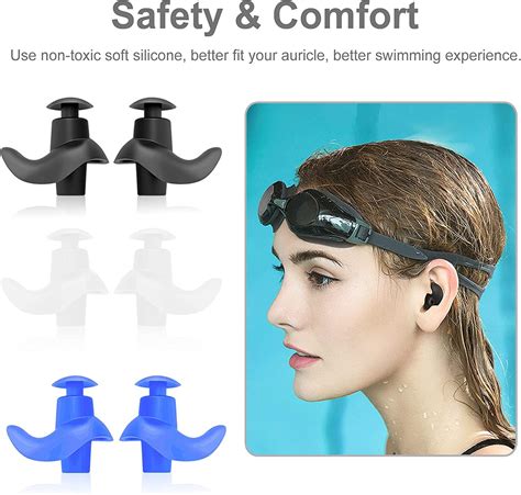 Swimming Ear Plugs 3 Pairs Professional Waterproof Reusable Silicone Earplugs for Swimming ...