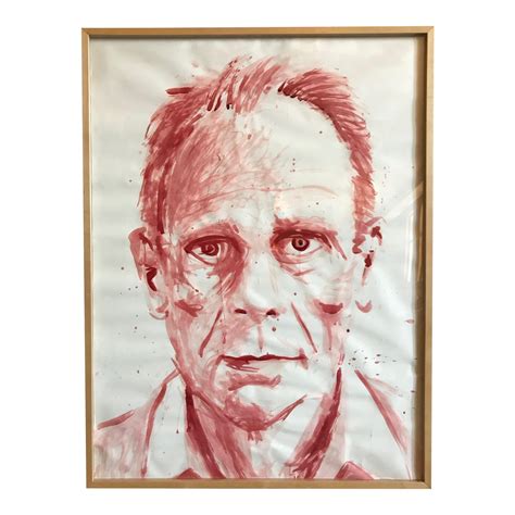 Pensive Man in Red Watercolor Painting | Chairish