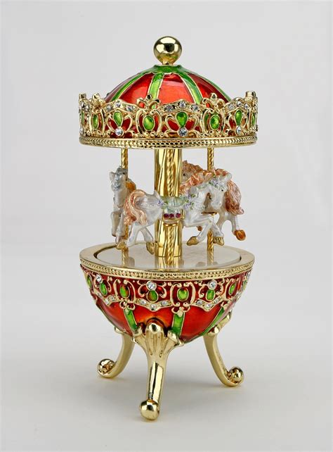 Amazon.com - Merry Go Round Carousel MUSIC BOX Austrian Crystals White Dancing Horses Vintage ...