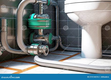 Repair of Toilet Plumbing in Bathroom Siphon and Pipes Stock ...