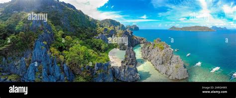 Aerial view of Hidden beach in Matinloc Island, El Nido, Palawan ...