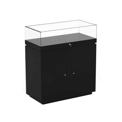 Black Jewelry Wooden Display Stand with Glass Top and Storage Cabinet ...