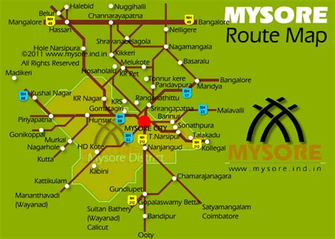 Road map for Mysore. All the road are not shown. Map not to scale.