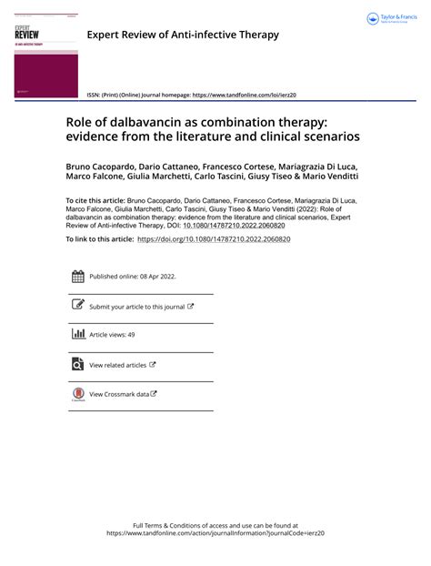 (PDF) Role of dalbavancin as combination therapy: evidence from the ...