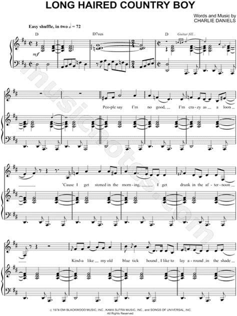 The Charlie Daniels Band "Long Haired Country Boy" Sheet Music in D Major - Download & Print ...