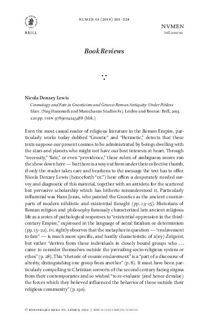 (PDF) Review of Denzey Lewis, Cosmology and Fate in Gnosticism and ...