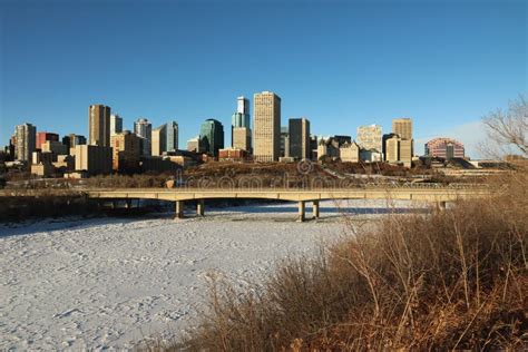 City of Edmonton Skyline in Winter Stock Photo - Image of river, arch ...