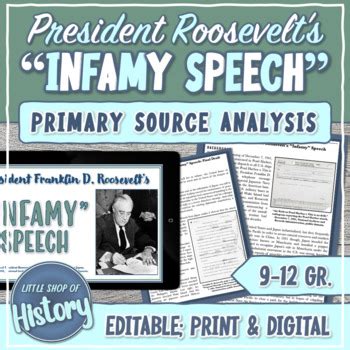 FDR Infamy Speech on Pearl Harbor WWII Primary Source Analysis | TPT