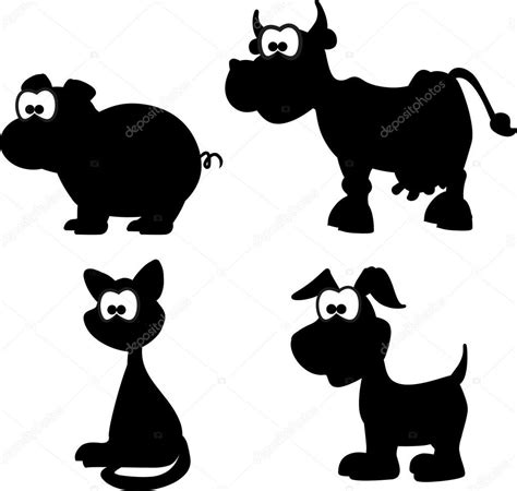 Descargar - Dibujos animados de siluetas de animales — Ilustración de stock Cartoon Silhouette ...