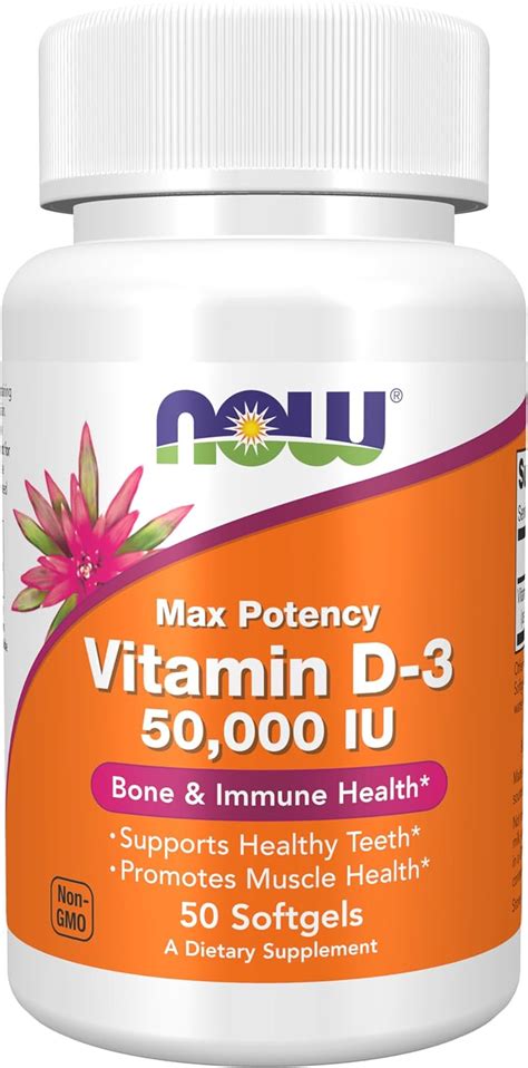 NOW Supplements, Vitamin D-3 50,000 IU Softgels, 50 Count (Pack of 1 ...